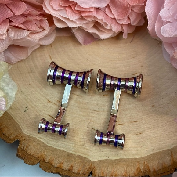 Elegant Double Barrel Two Tone Purple and Silver Cufflinks - Picture 13 of 16